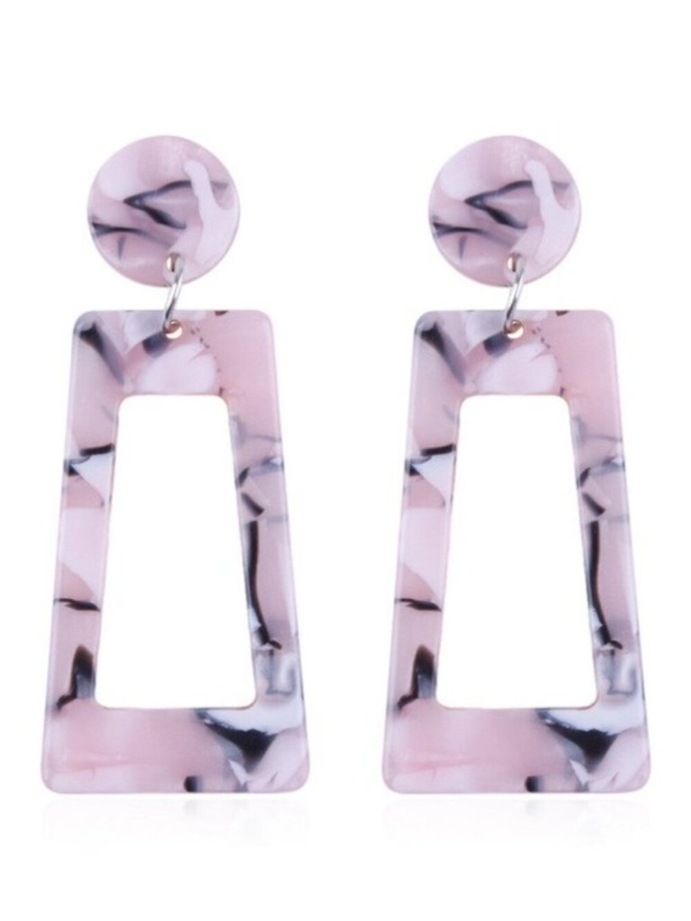 Pink & Black Light Epoxy Resin Retro Style Long Rectangular Drop Earrings